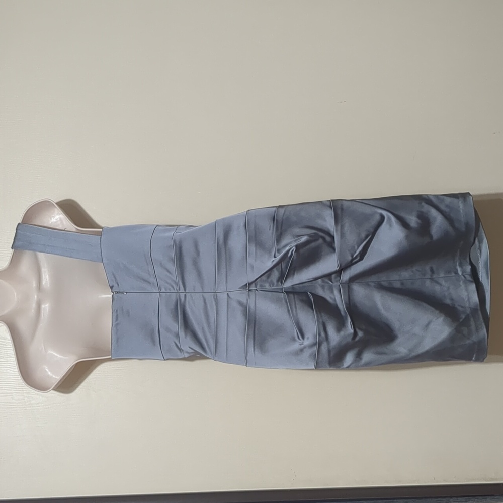 Cache One Shoulder Silver Satin Cocktail Dress Size 4 - Picture 4 of 7